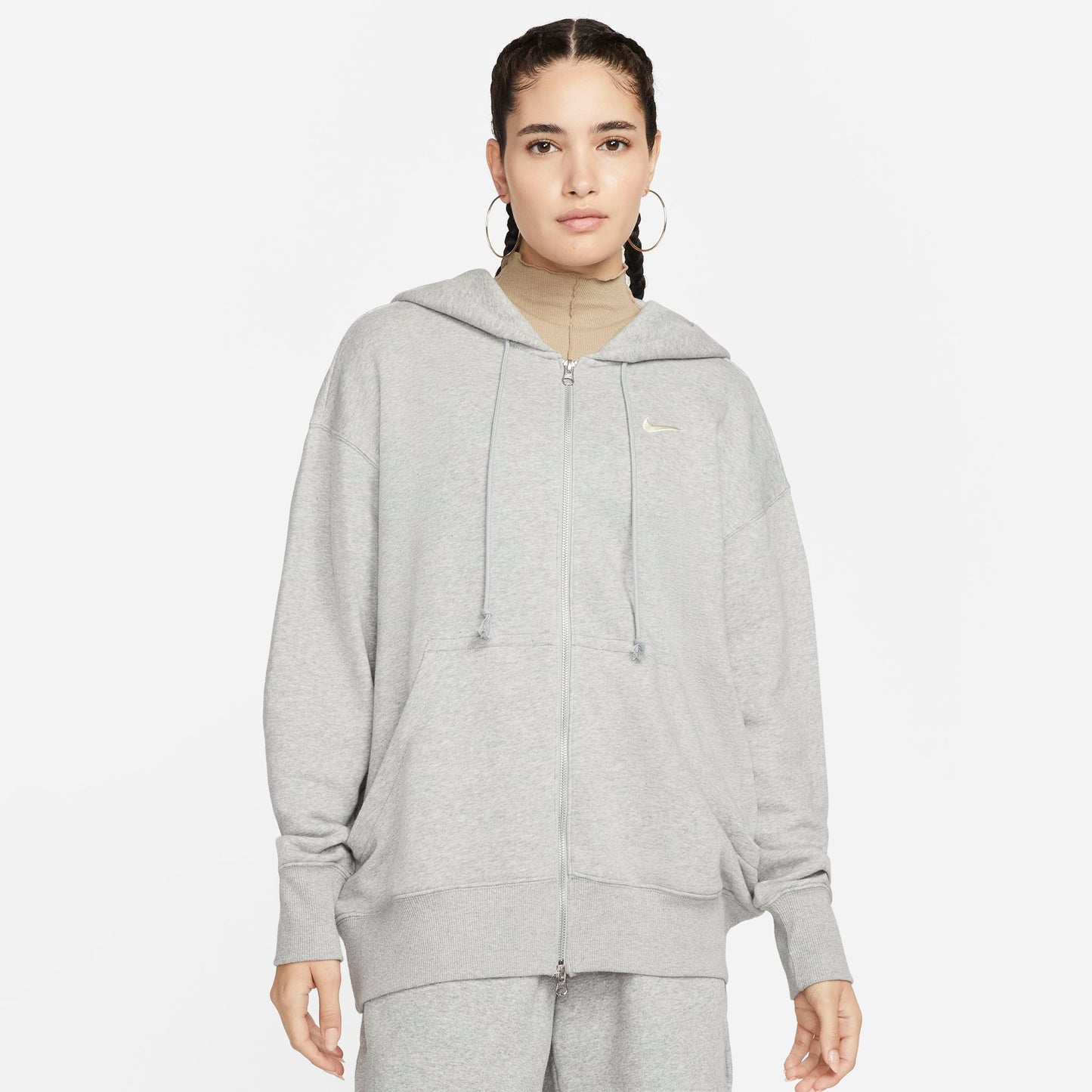 Women's Nike Sportswear Phoenix Fleece Oversized Full-Zip Hoodie - Dark Grey Heather/Sail