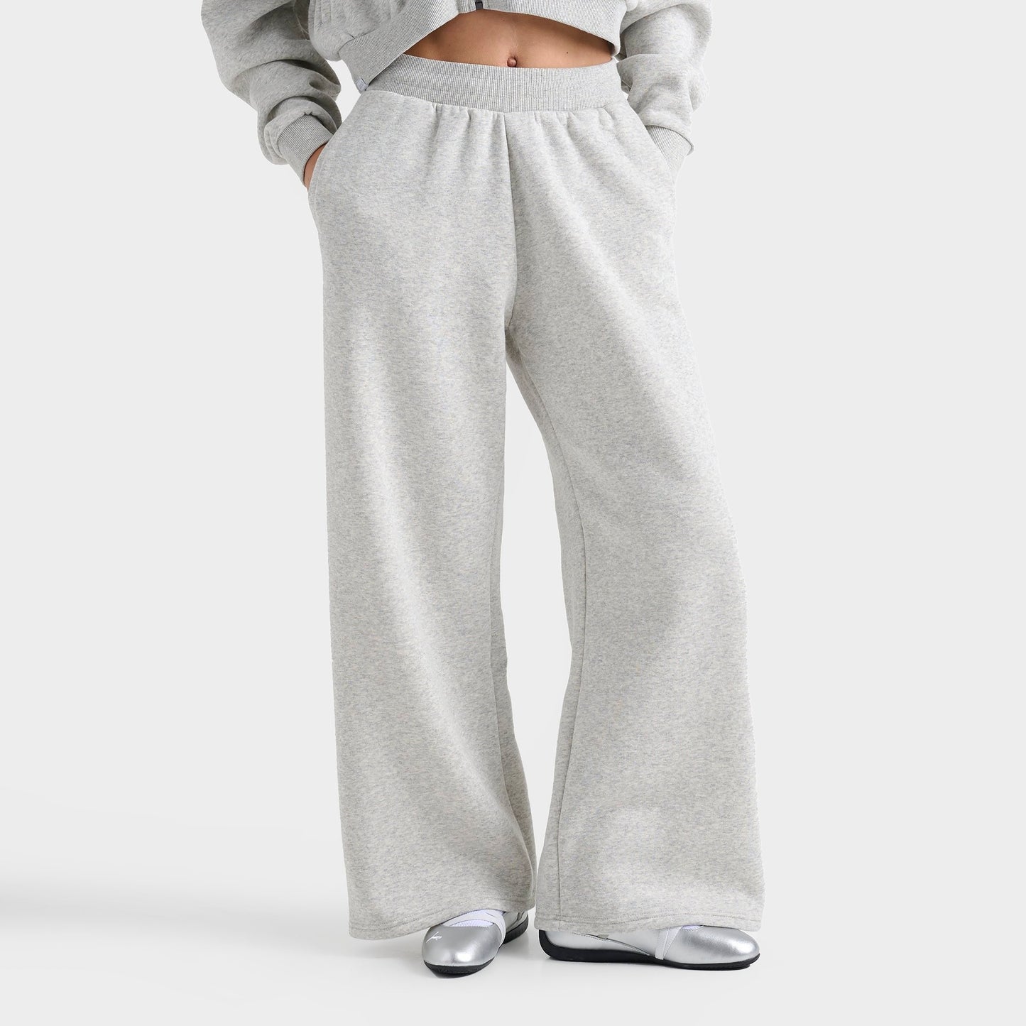Women's DAILYSZN Fleece Wide Leg Jogger Pants - Light Grey Marl