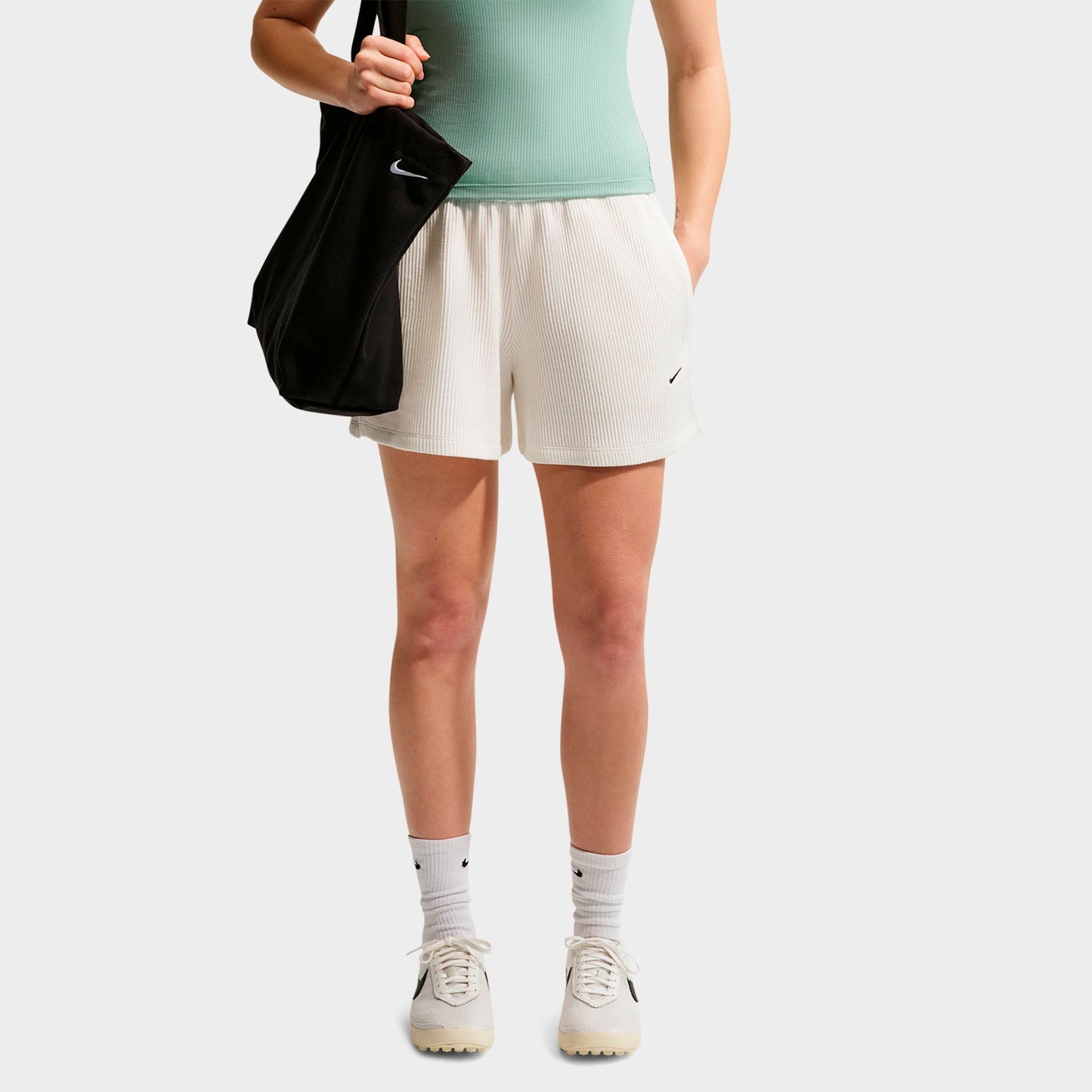 Women's Nike Sportswear Chill Waffle Loose Mid-Rise Shorts - Sail/Black