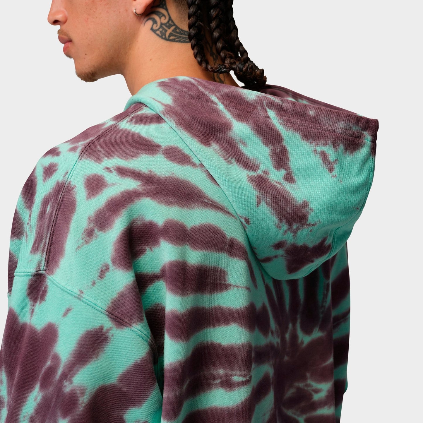 Men's Jordan Brooklyn Fleece Tie-Dye Festival Pullover Hoodie - Green Glow/Burgundy Ash/Pale Ivory