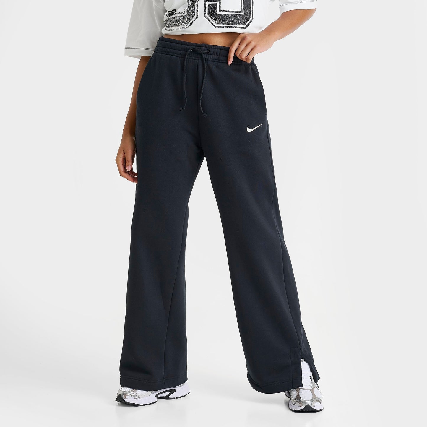 Women's Nike Sportswear Phoenix Fleece High-Waisted Wide-Leg Sweatpants - Black/Sail