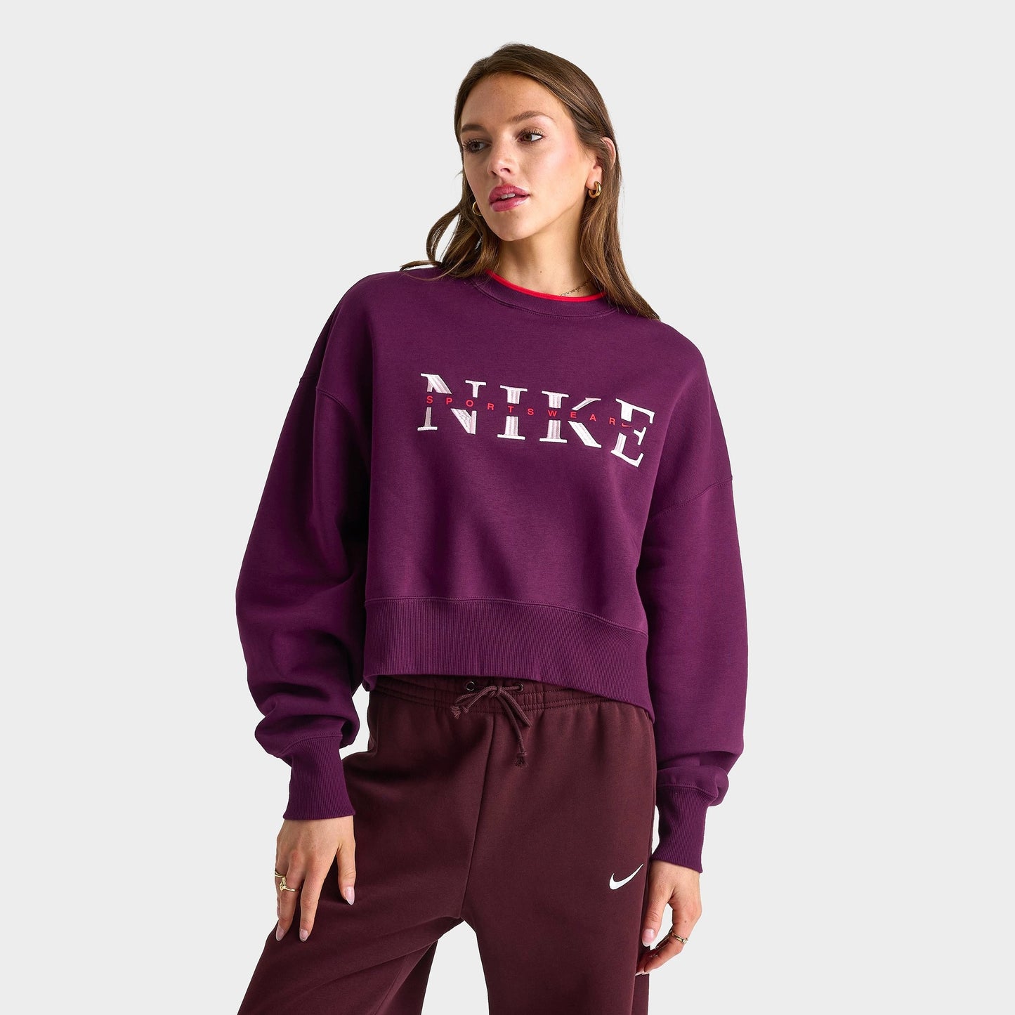 Women's Nike Sportswear Phoenix Fleece Oversized Crewneck Sweatshirt - Bordeaux