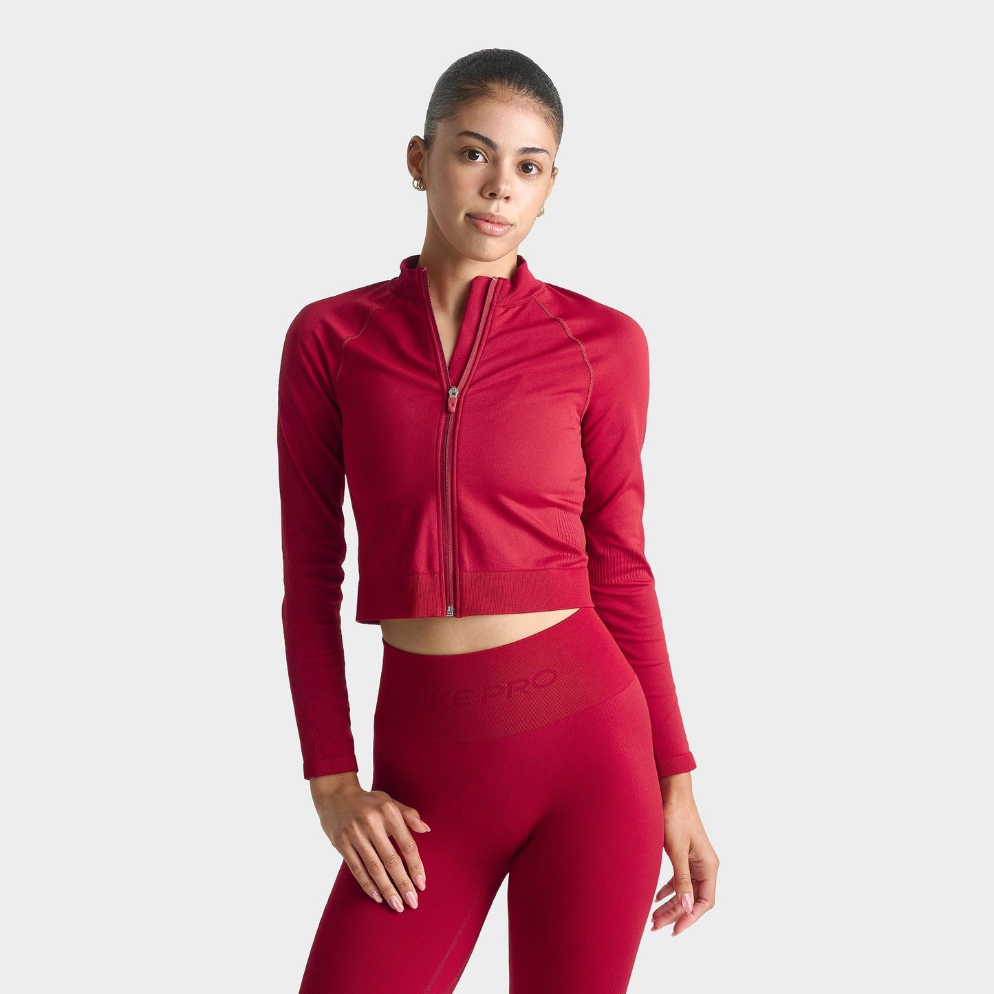 Women's Nike Pro Seamless Cropped Full-Zip Training Top - Tough Red