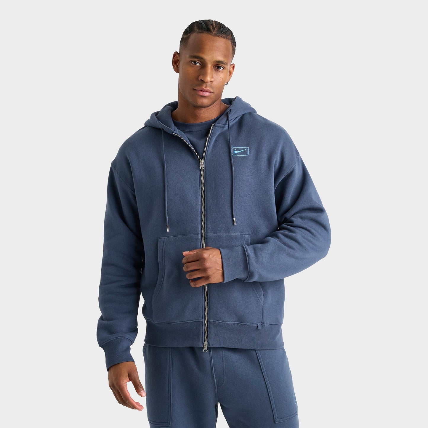 Men's Nike Sportswear Swoosh Box Graphic Full-Zip Hoodie - Thunder Blue