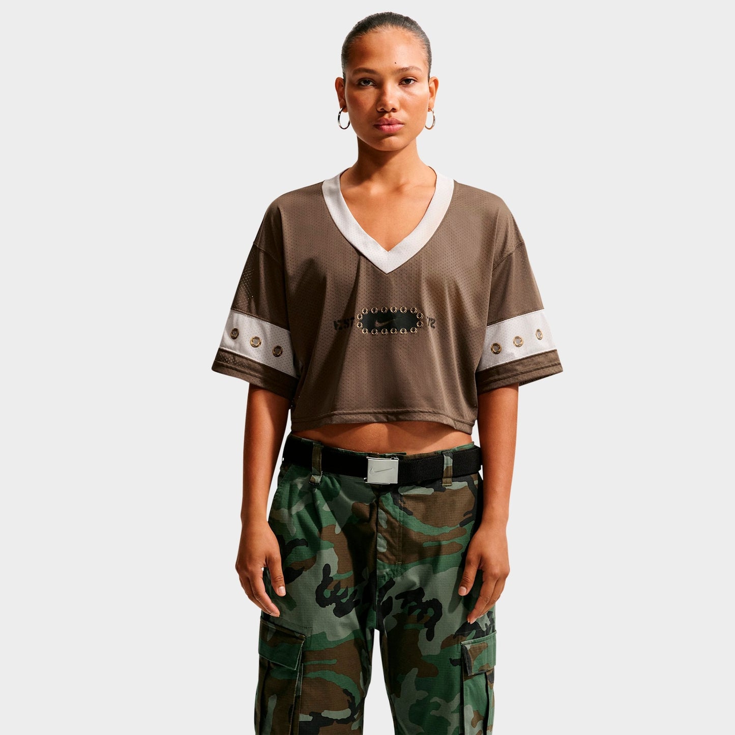 Women's Nike Sportswear Cropped Jersey Top - Dark Hazel/Moon Particle