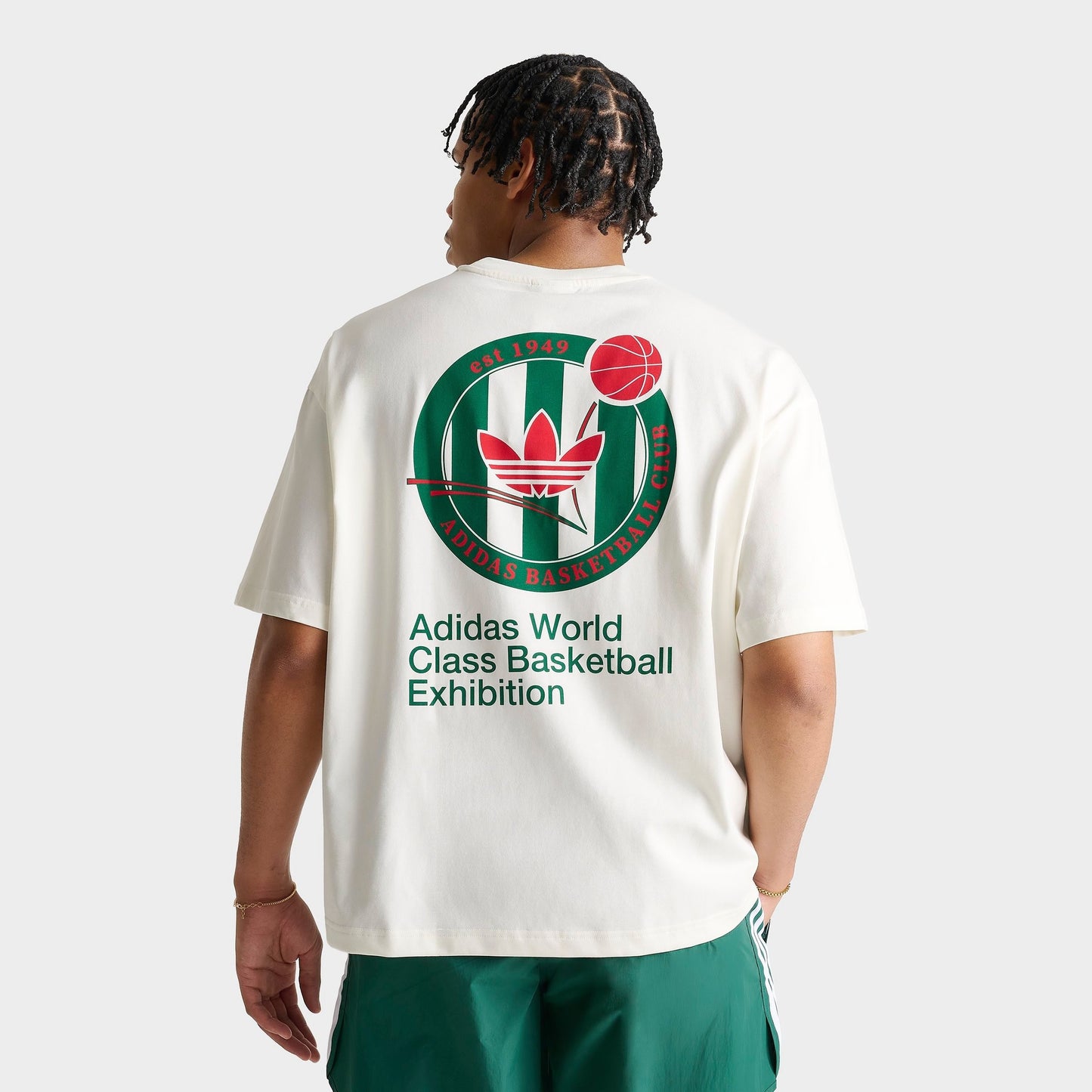 Men's adidas Originals Basketball Crest T-Shirt - White/Off White/Bold Green