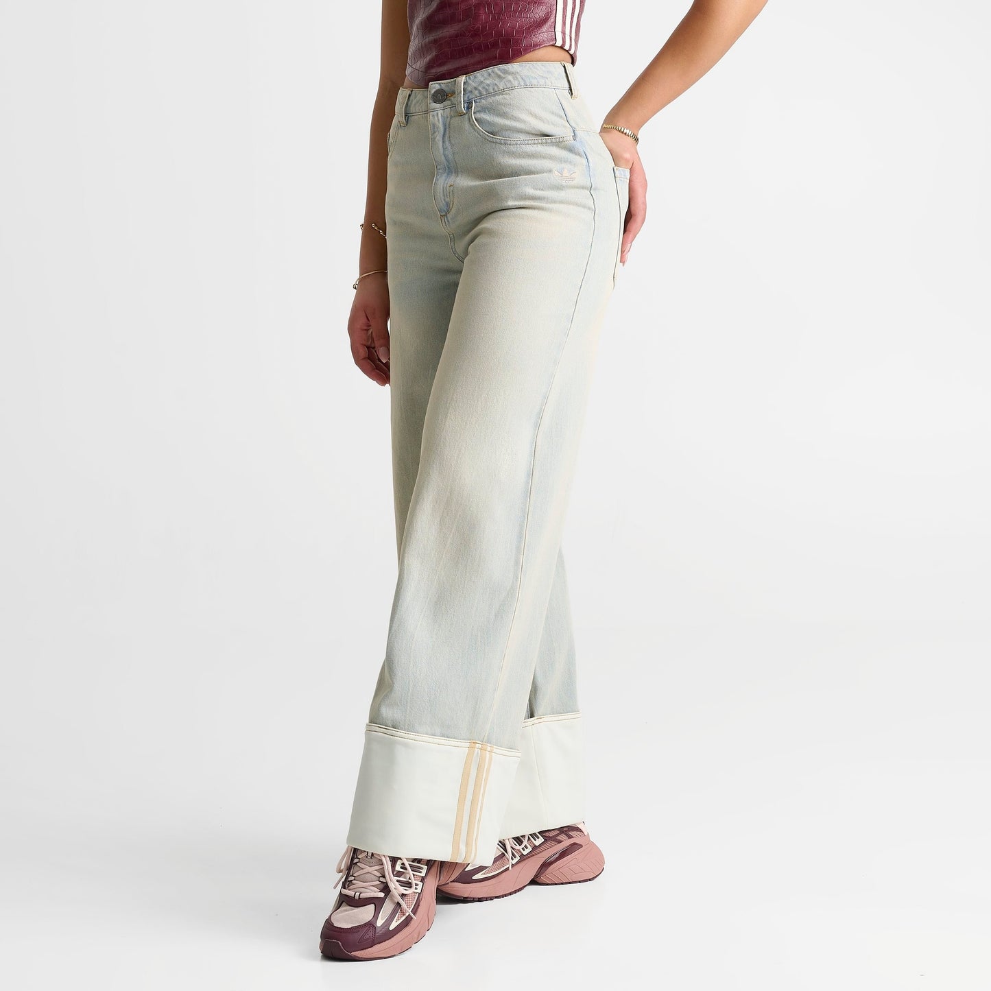 Women's adidas Originals Vintage Wide-Leg Jeans - Light Denim/Off White