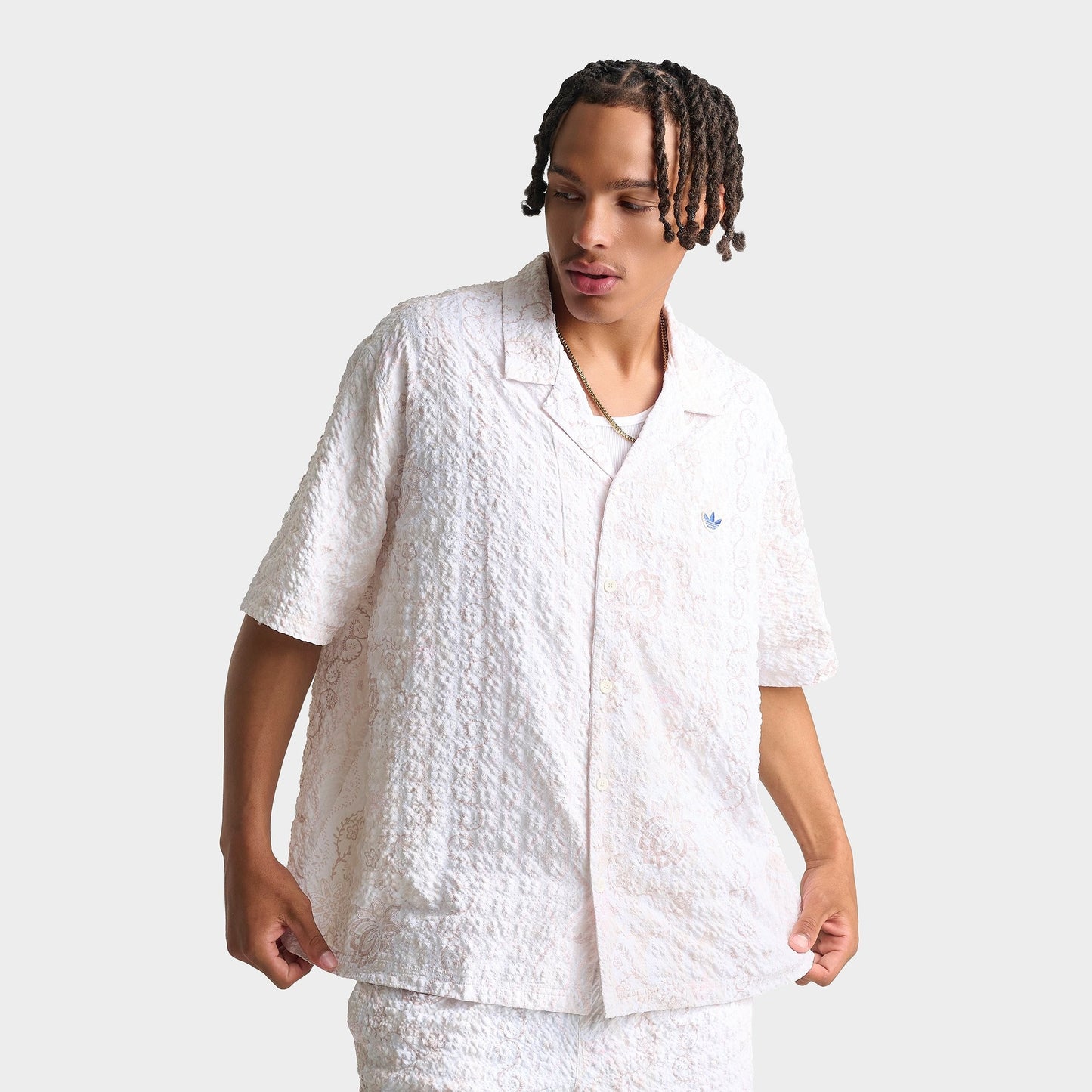 Men's adidas Originals Summer Glow Printed Seersucker Resort Shirt - Off White