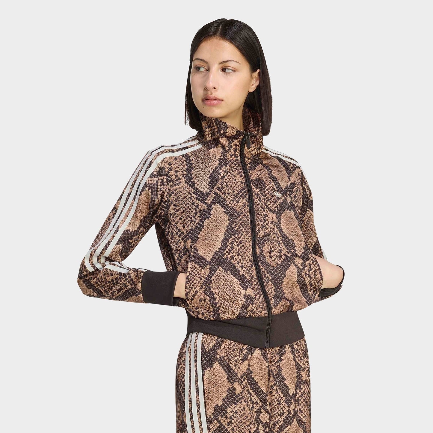 Women's adidas Originals Satin Snake Print Firebird Track Jacket - Linen/Magic Beige
