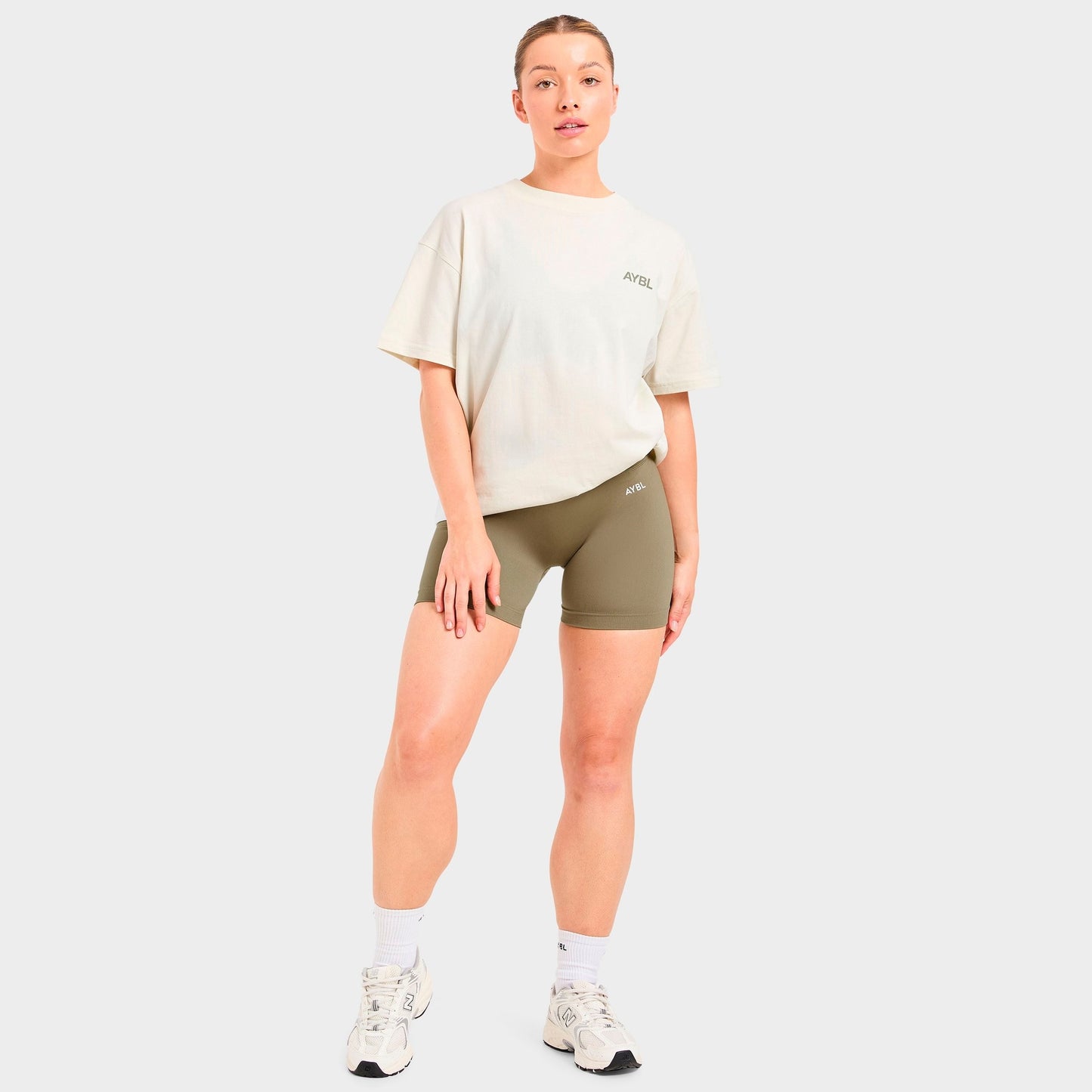 Women's AYBL Sports Club Oversized T-Shirt - White/Muted Olive