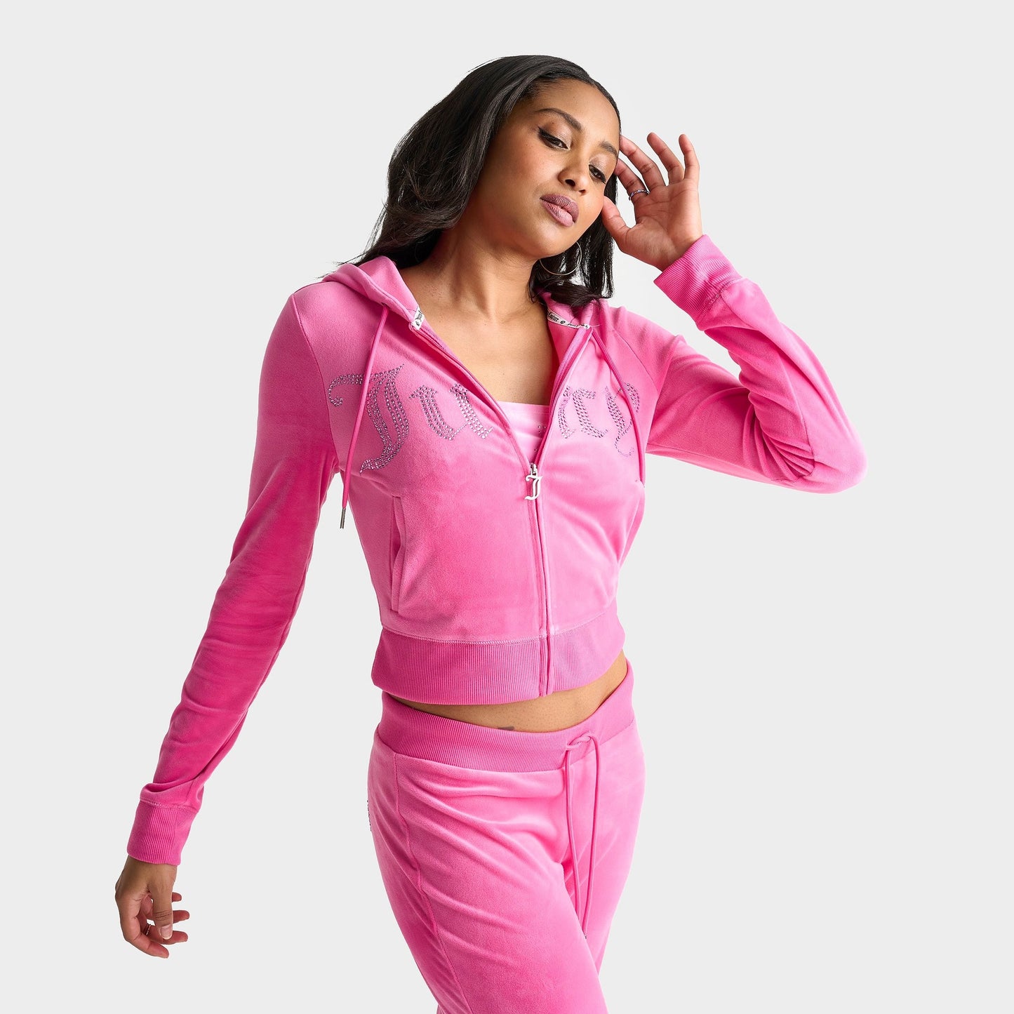 Women's Juicy Couture Bling Front Hoodie - Bubblegum
