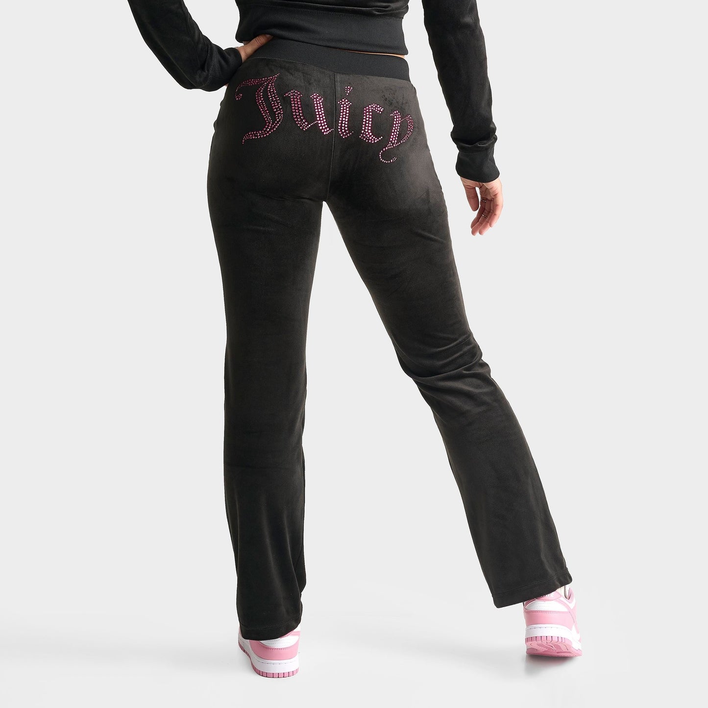 Women's Juicy Couture OG Big Bling Velour Track Pants - Black/Pink