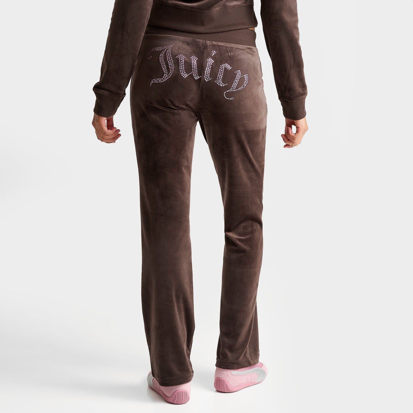 Women's Juicy Couture OG Big Bling Velour Track Pants - Brown Sugar/Pink