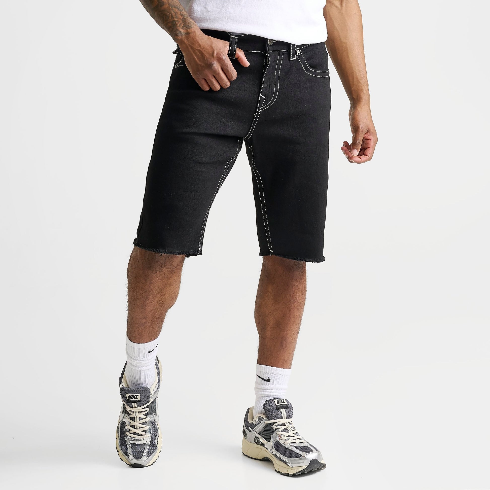 Men's True Religion Ricky Frayed Denim Shorts - Black