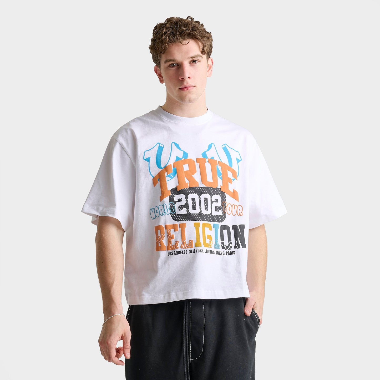Men's True Religion University Logo Heavyweight Boxy Crop T-Shirt - White