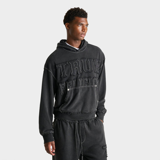 Men's True Religion Logo Appliqué Big T Boxy Hoodie - Black