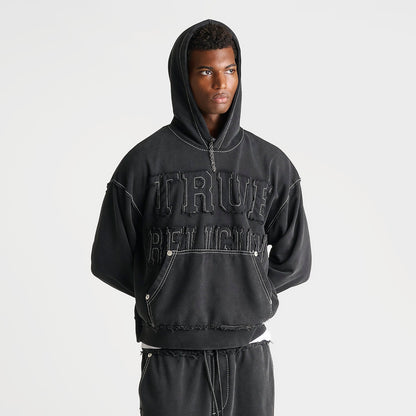 Men's True Religion Logo Appliqué Big T Boxy Hoodie - Black