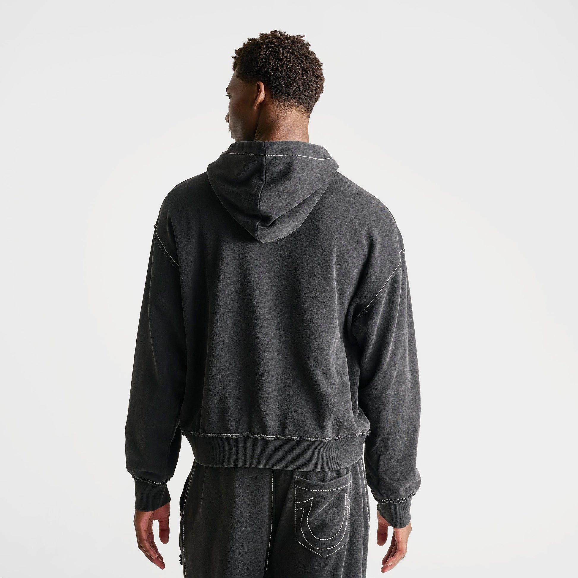 Men's True Religion Logo Appliqué Big T Boxy Hoodie - Black