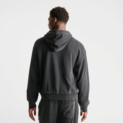 Men's True Religion Logo Appliqué Big T Boxy Hoodie - Black