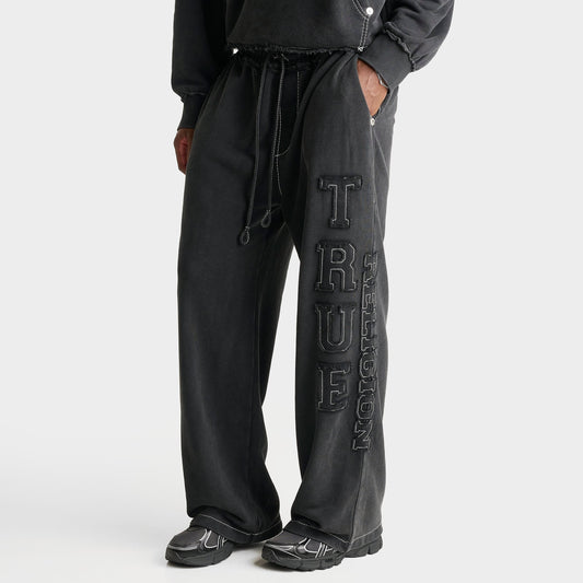 Men's True Religion Logo Appliqué Big T Baggy Sweatpants - Black