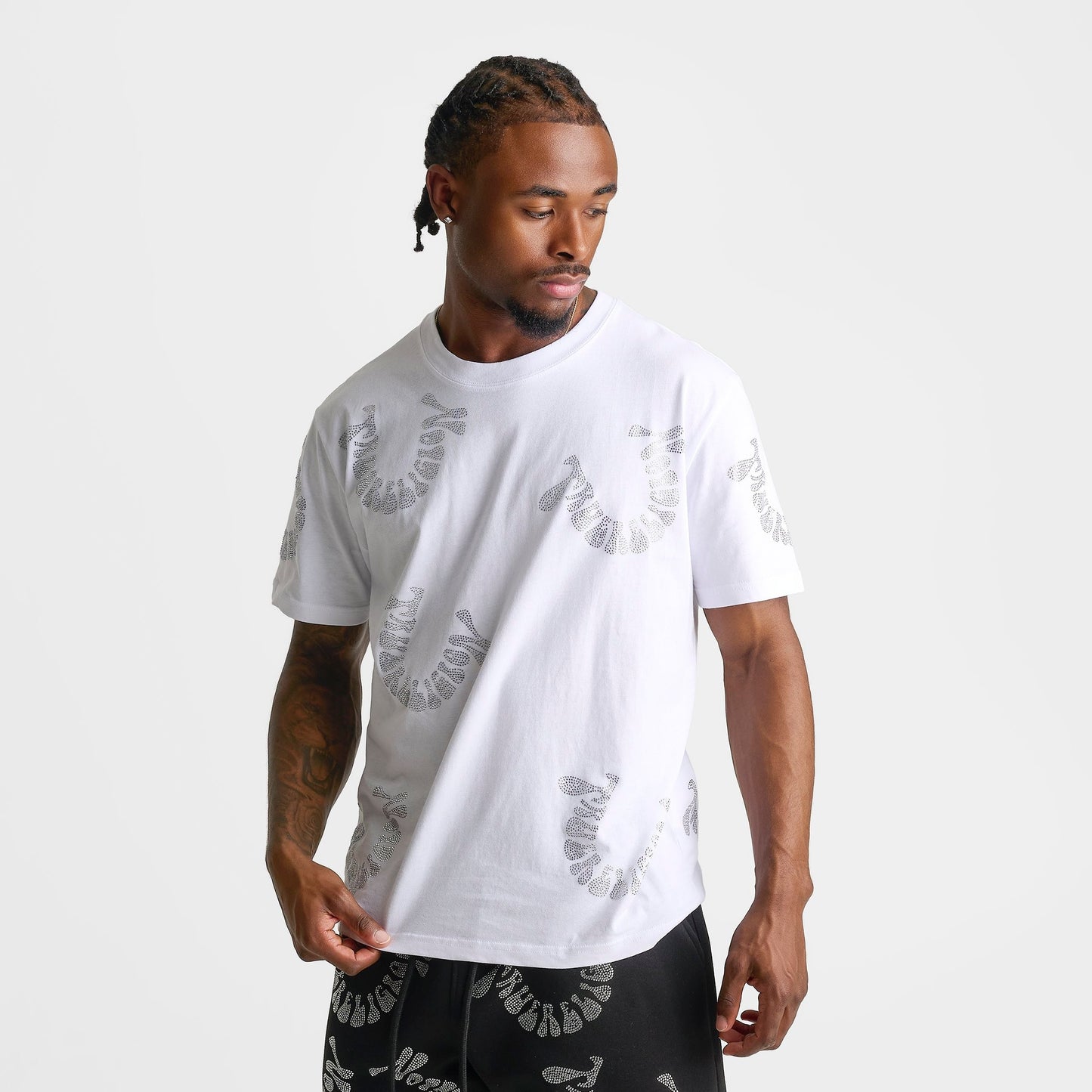 Men's True Religion Warped Logo Rhinestone Heavyweight T-Shirt - White