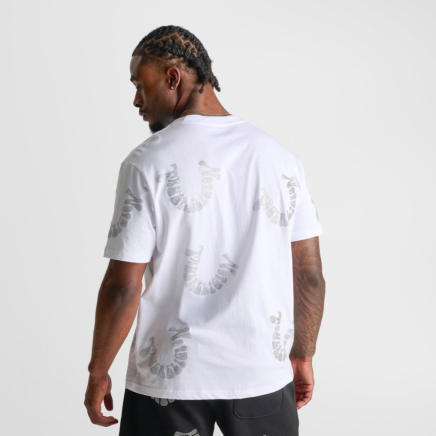Men's True Religion Warped Logo Rhinestone Heavyweight T-Shirt - White
