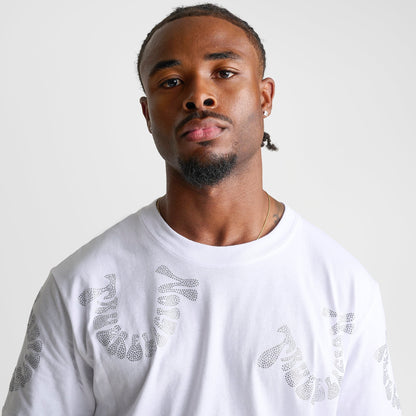 Men's True Religion Warped Logo Rhinestone Heavyweight T-Shirt - White