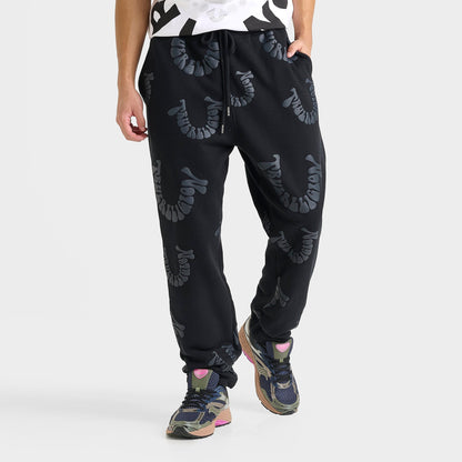 Men's True Religion Warped Logo Fleece Jogger Pants - Black/Black