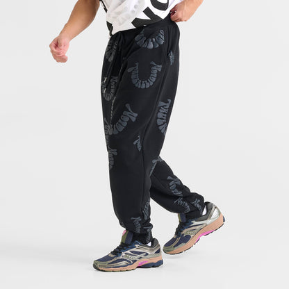 Men's True Religion Warped Logo Fleece Jogger Pants - Black/Black