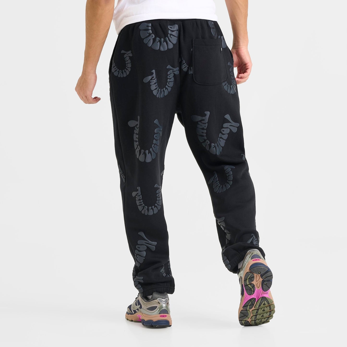 Men's True Religion Warped Logo Fleece Jogger Pants - Black/Black