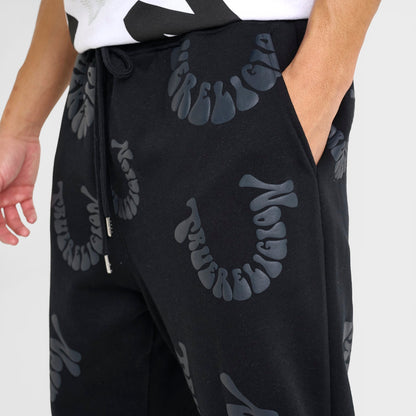 Men's True Religion Warped Logo Fleece Jogger Pants - Black/Black