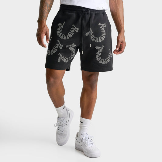 Men's True Religion Warped Logo Rhinestone Fleece Shorts - Black