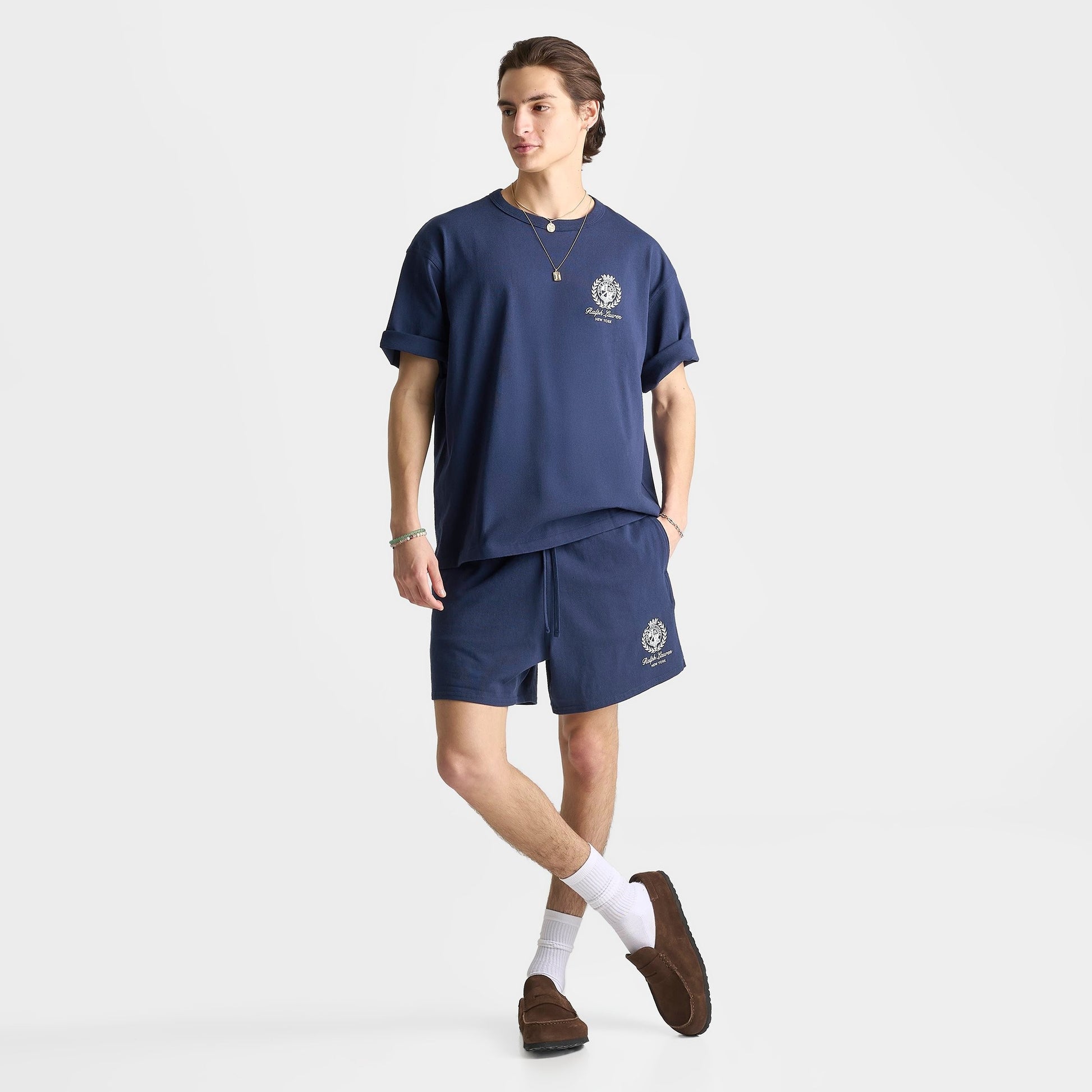 Men's Polo Ralph Lauren Script Crest Logo 5" Jersey Shorts - Newport Navy
