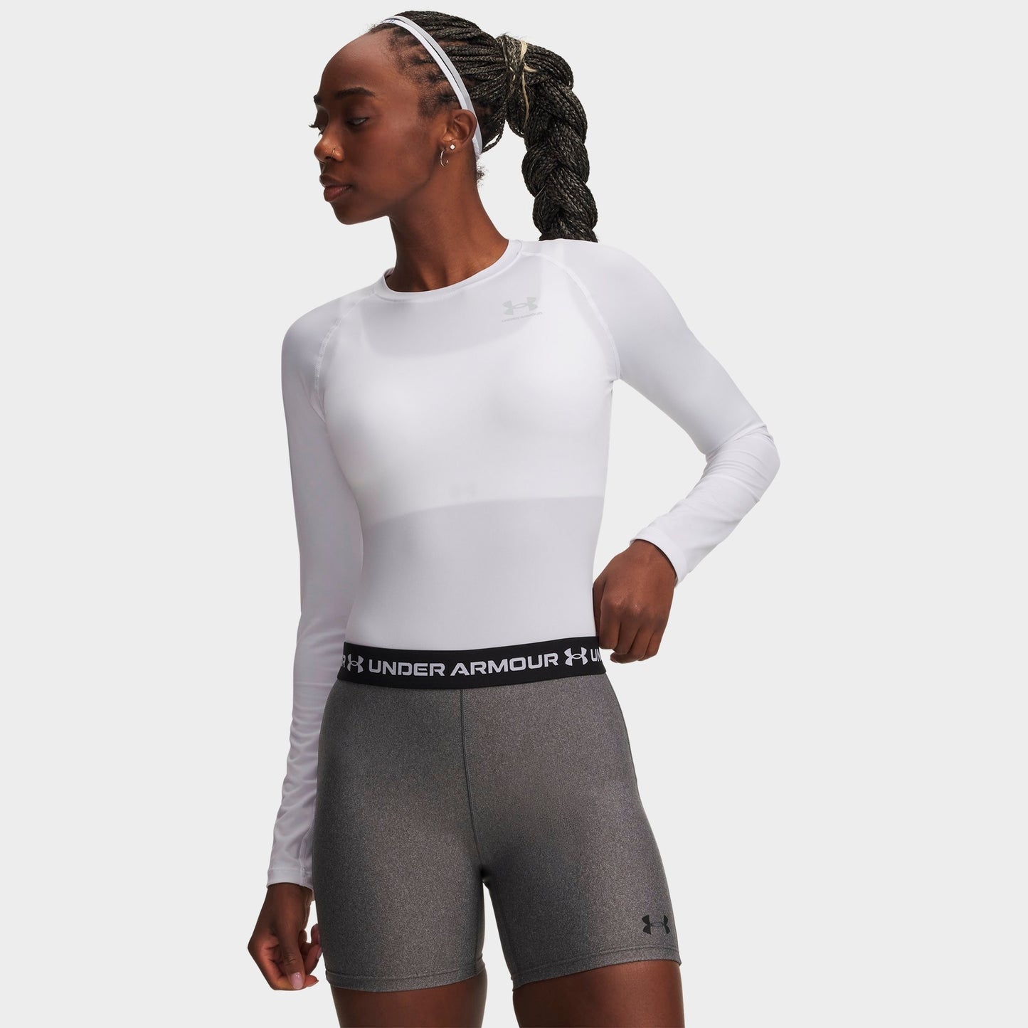Women's Under Armour HeatGear® Compression Long-Sleeve Training Top - White/Halo Gray