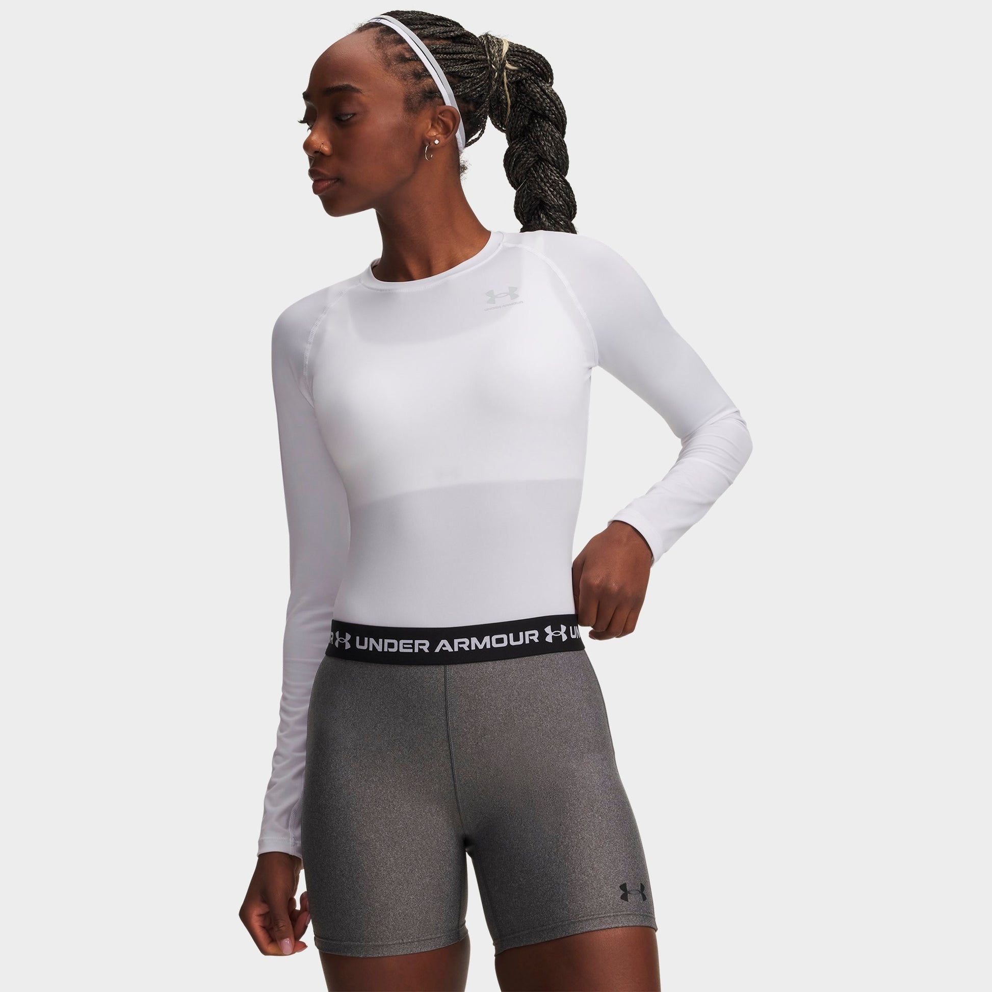 Women's Under Armour HeatGear® Compression Long-Sleeve Training Top - White/Halo Gray