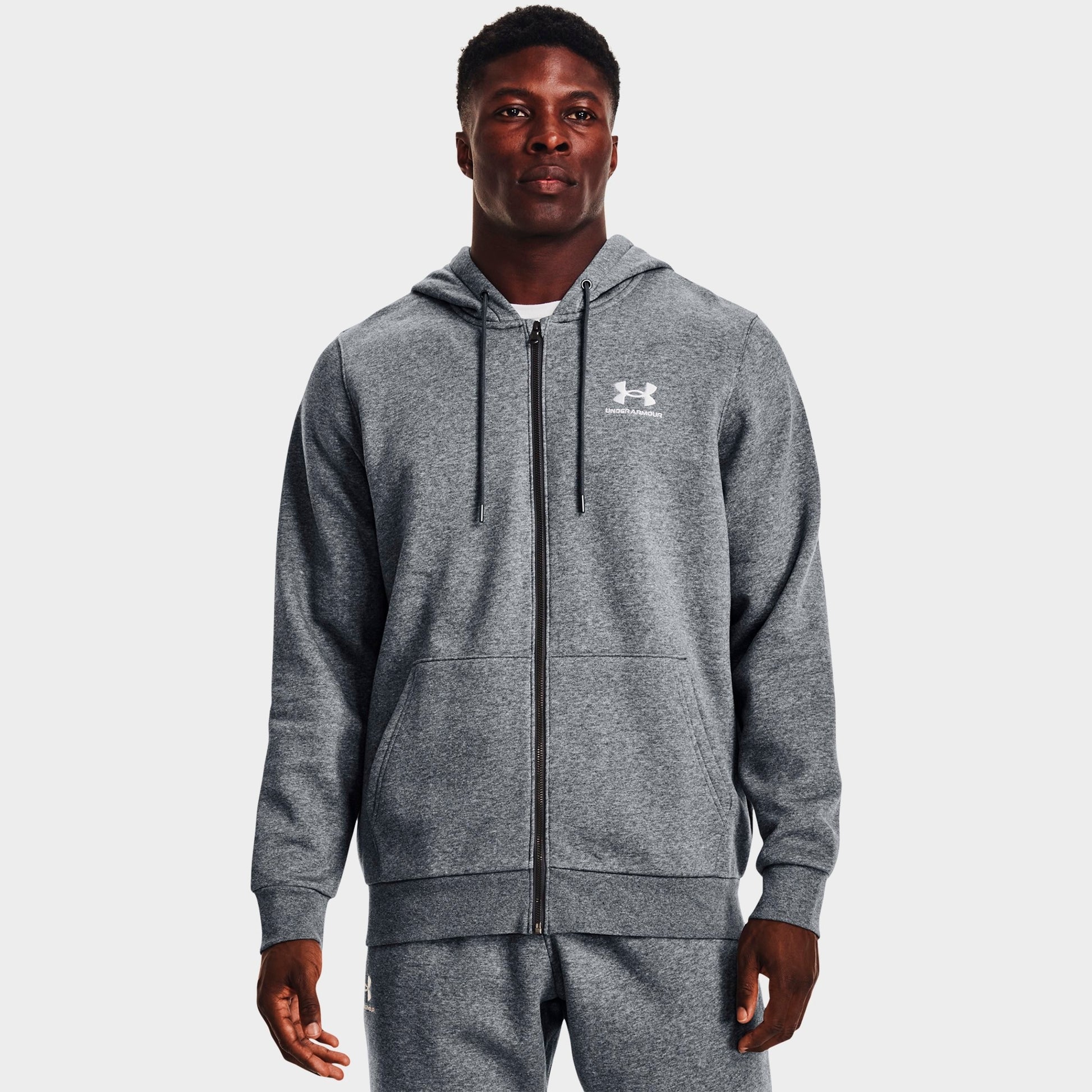Men's Under Armour Icon Fleece Full-Zip Hoodie - Pitch Grey Medium Heather/White