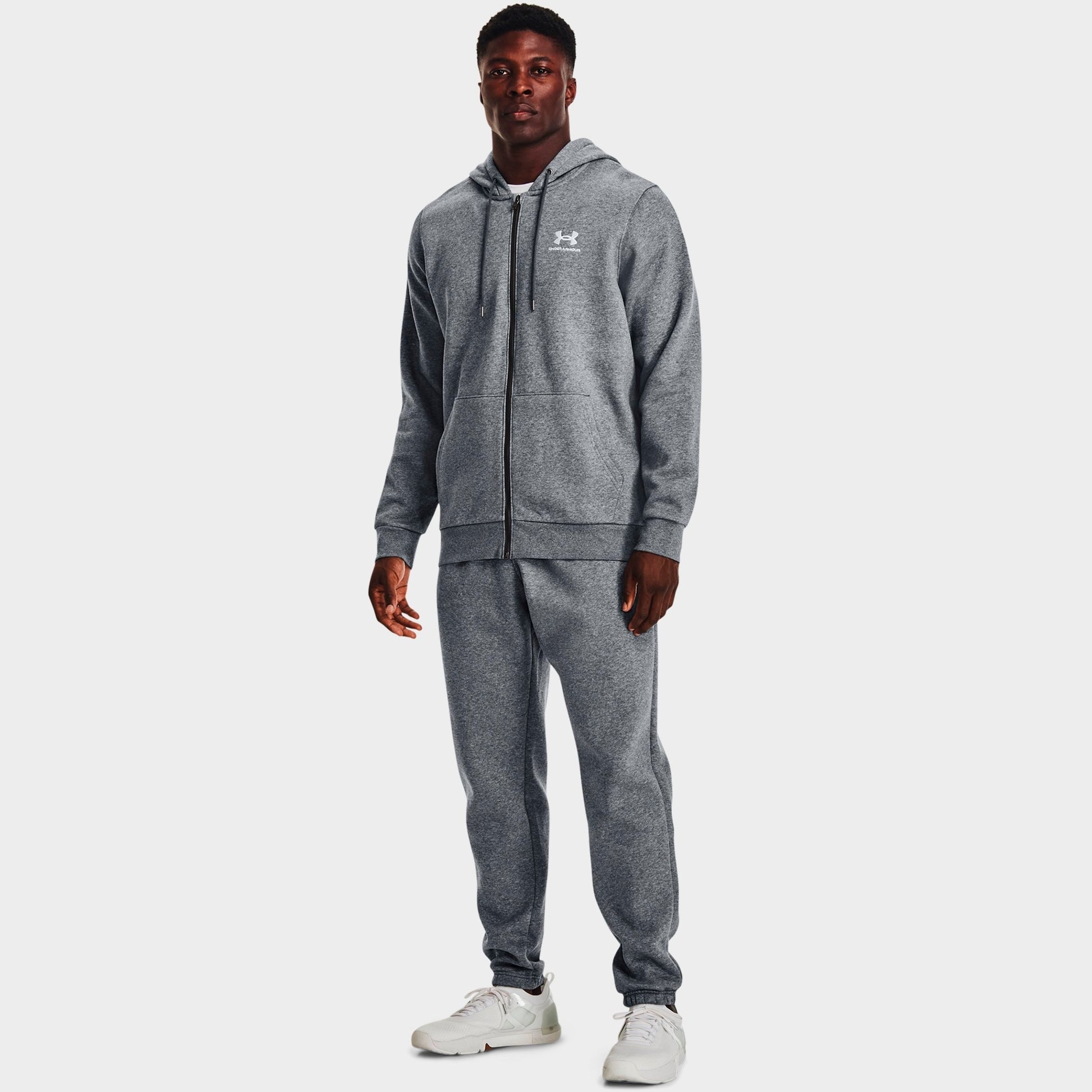 Men's Under Armour Icon Fleece Full-Zip Hoodie - Pitch Grey Medium Heather/White