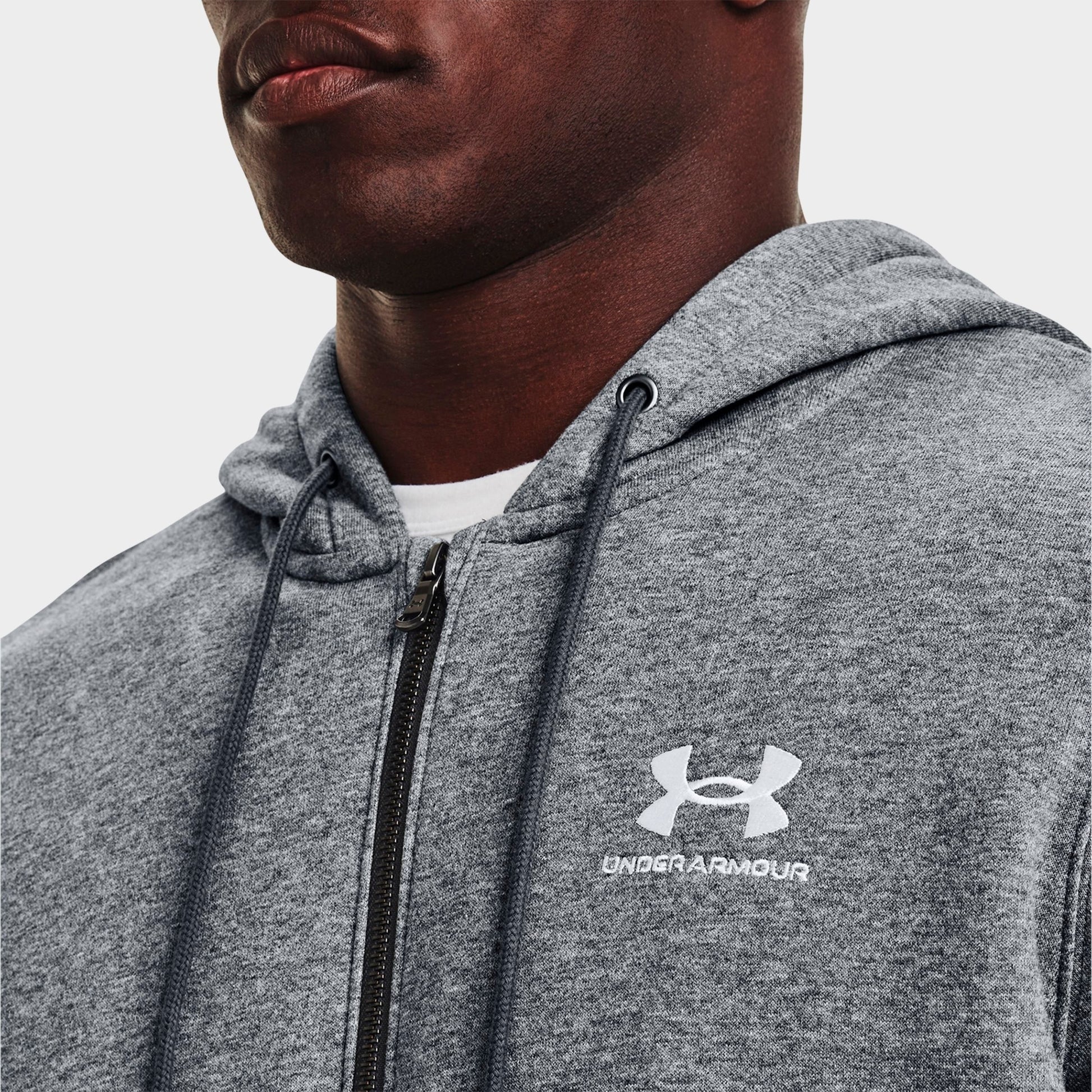 Men's Under Armour Icon Fleece Full-Zip Hoodie - Pitch Grey Medium Heather/White
