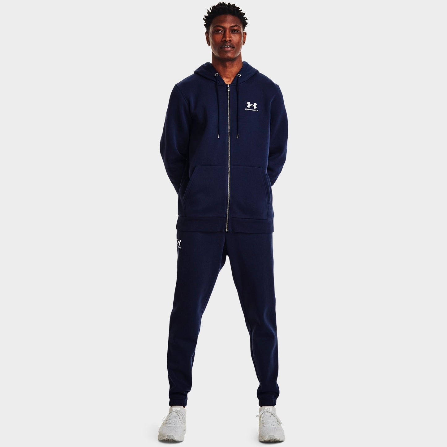 Men's Under Armour Icon Fleece Full-Zip Hoodie - Midnight Navy/White