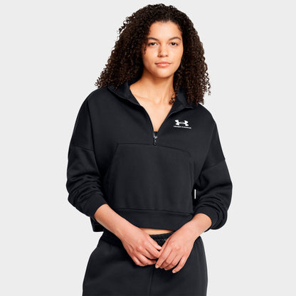 Women's Under Armour Icon Fleece Oversized Half-Zip Sweatshirt - Black/White