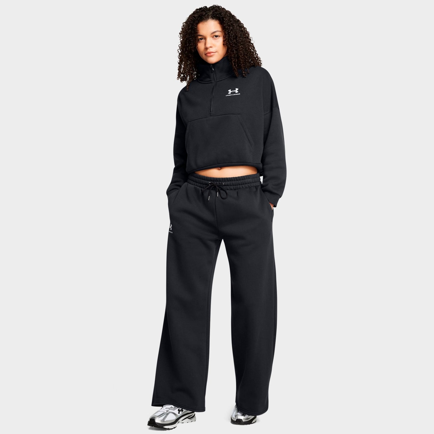 Women's Under Armour Icon Fleece Oversized Half-Zip Sweatshirt - Black/White