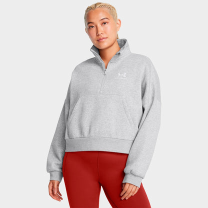 Women's Under Armour Icon Fleece Oversized Half-Zip Sweatshirt - Mod Grey Light Heather/White