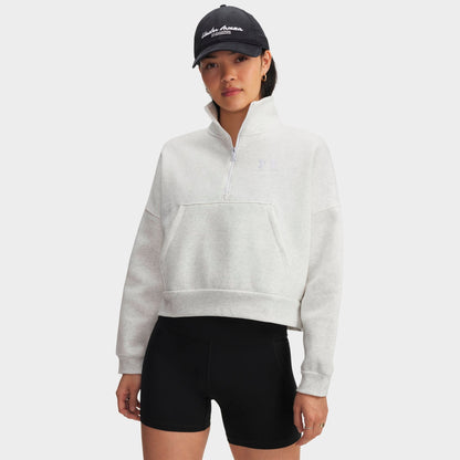Women's Under Armour Icon Fleece Oversized Half-Zip Sweatshirt - Distant Grey Medium Heather/White