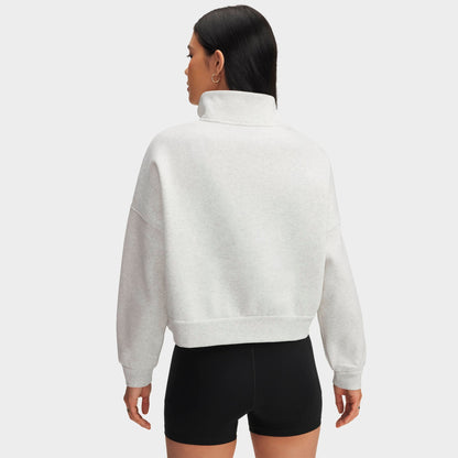 Women's Under Armour Icon Fleece Oversized Half-Zip Sweatshirt - Distant Grey Medium Heather/White