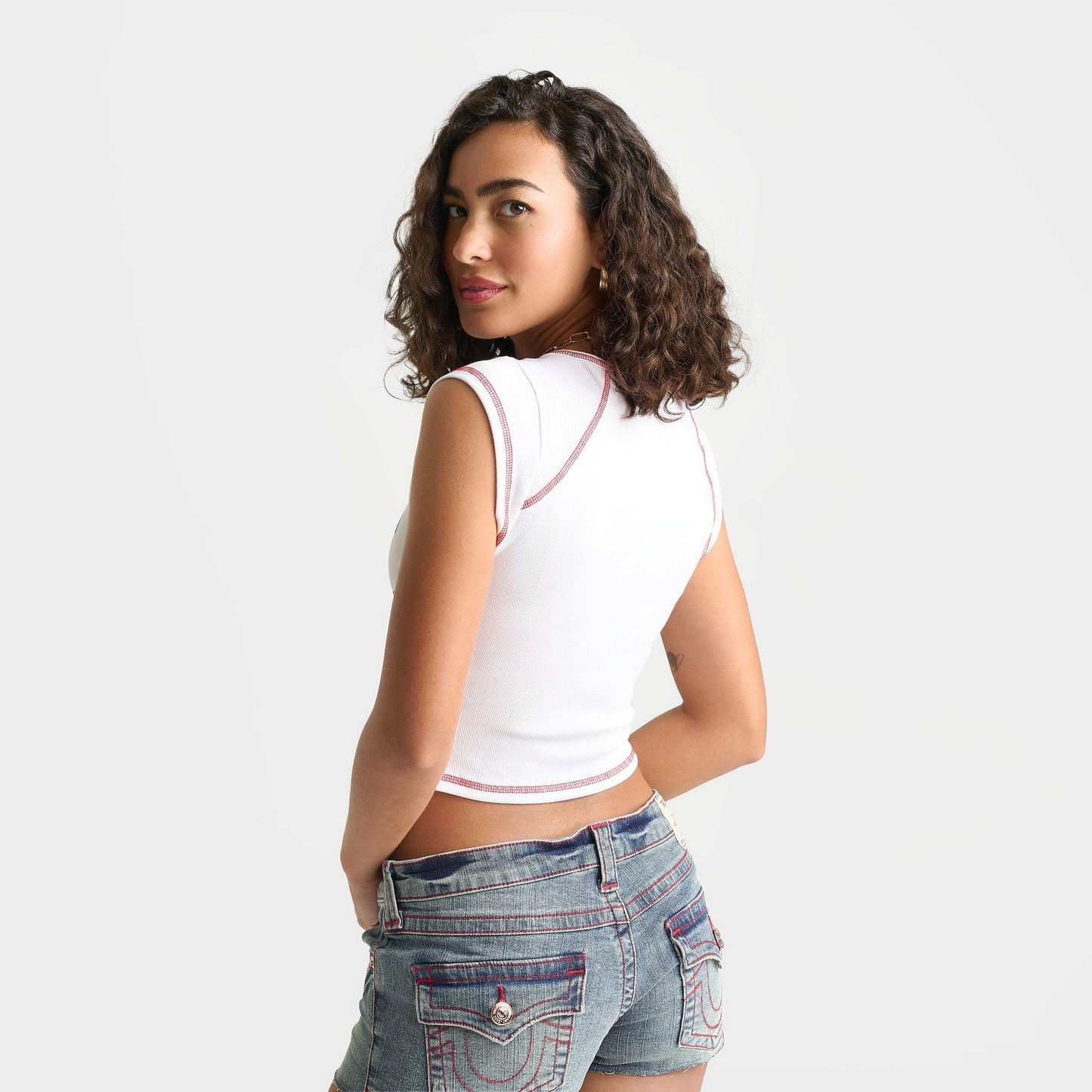 Women's True Religion Buddha World Tour Rib Notch Baby T-Shirt - White