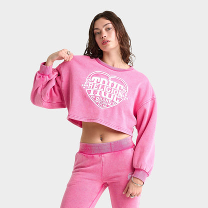 Women's True Religion Washed Heritage Dolman Crewneck Sweatshirt - Hot Pink