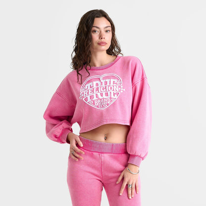 Women's True Religion Washed Heritage Dolman Crewneck Sweatshirt - Hot Pink