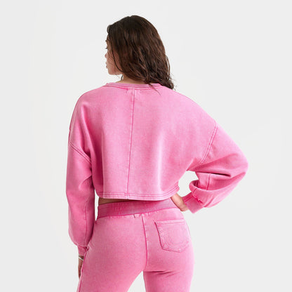 Women's True Religion Washed Heritage Dolman Crewneck Sweatshirt - Hot Pink