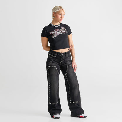Women's True Religion Crystal Snake Baby T-Shirt - Black