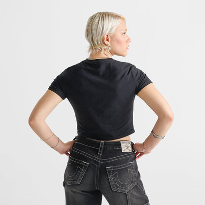 Women's True Religion Crystal Snake Baby T-Shirt - Black